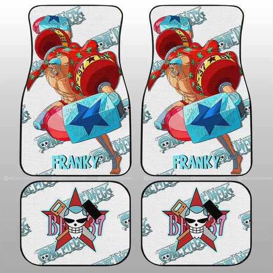 One Piece Car Mats One Piece Franky Jolly Roger Symbol Graphic Car Floor Mats White Blue