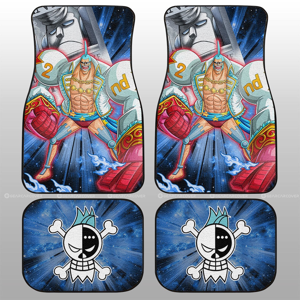 One Piece Car Mats Franky And Wanted Poster Jolly Roger Symbol Car Floor Mats Blue