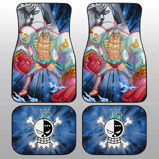 One Piece Car Mats Franky And Wanted Poster Jolly Roger Symbol Car Floor Mats Blue
