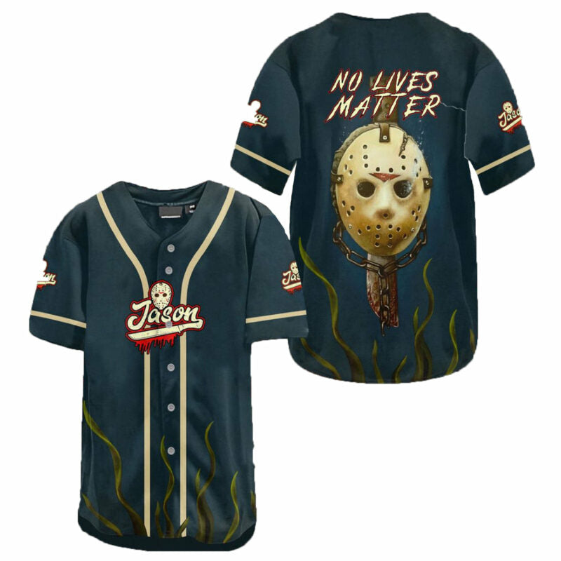 Friday The 13th Baseball Jersey No Lives Matter Jason Voorhees Jersey Shirt Blue Unisex Adult New Release