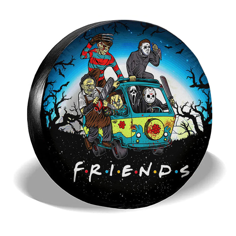 Horror Spare Tire Cover Friends Horror Characters On Hippie Van Tire Covers Black Blue