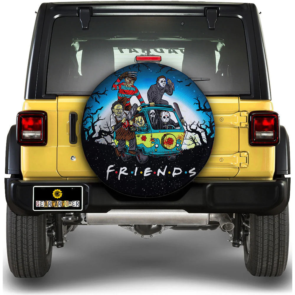 Horror Spare Tire Cover Friends Horror Characters On Hippie Van Tire Covers Black Blue