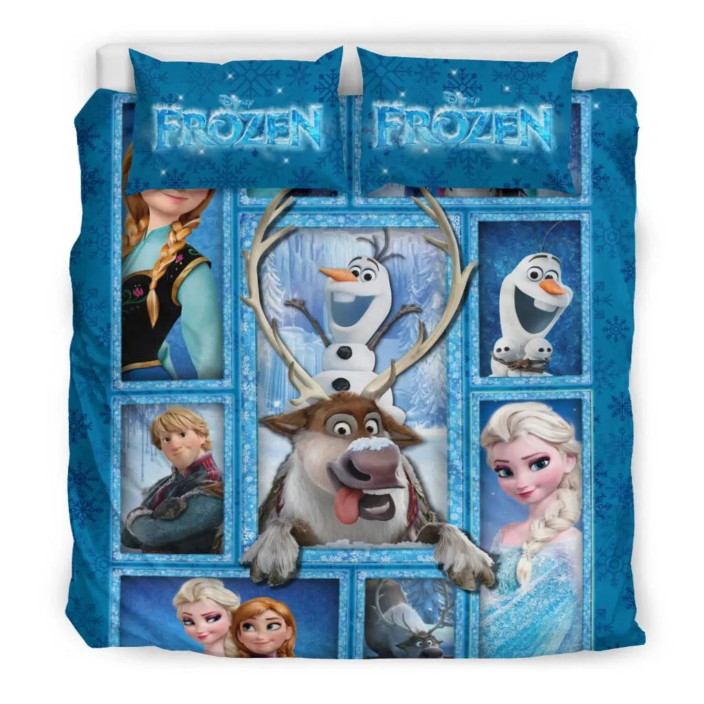 Frozen Bedding Set DN Lisa Anna Olaf And Kristoff Graphic Duvet Covers Blue Unique Gift