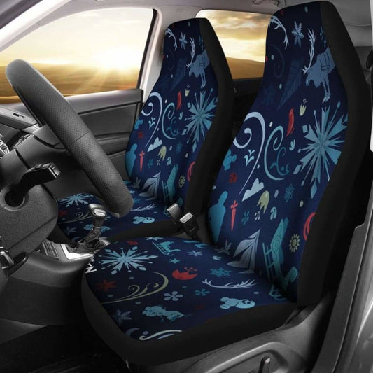 Frozen Car Seat Covers Frozen Characters Items Silhouette Pattern Seat Covers Blue