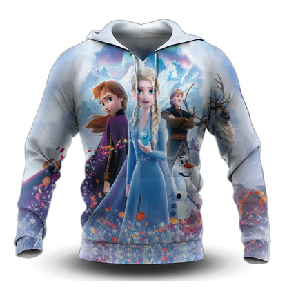 Frozen Hoodie DN Elsa Anna Kristoff Characters Graphic Hoodie Blue Unisex