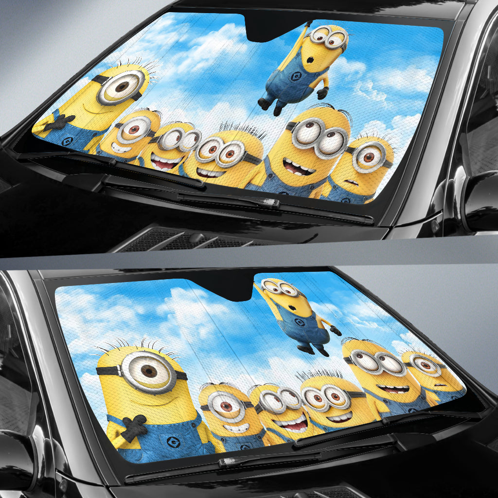 Minions Car Sun Shade All Minions Under The Sky Graphic Winshield Sun Shade Blue Yellow