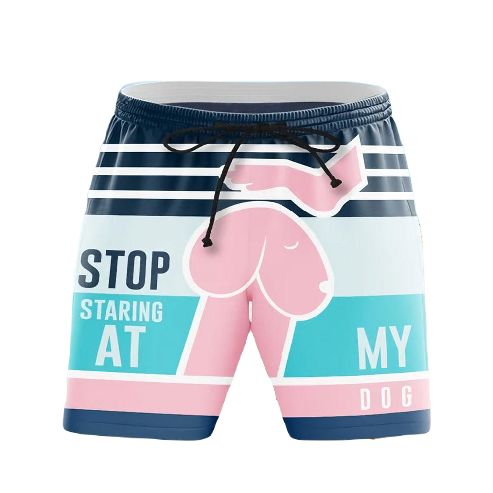 Funny Shorts Stop Staring At My Dog Beach Shorts Colorful