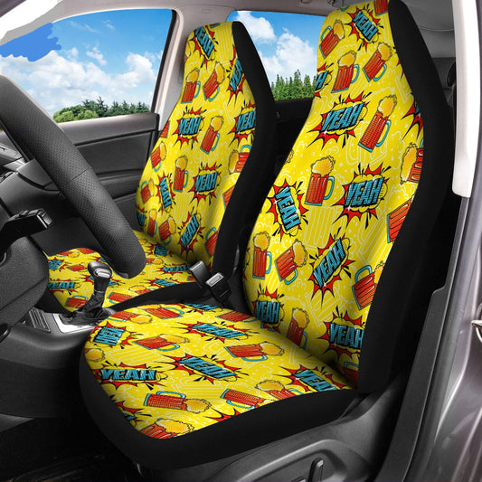 Beer Car Seat Covers Drinking Beer Yeah Pattern Seat Covers Yellow