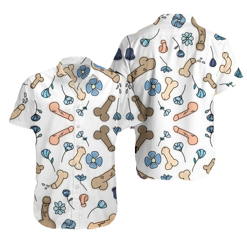 Funny Hawaii Shirt Funny Catoon Pnis Flower Pattern Hawaiian Shirt Colorful Unisex