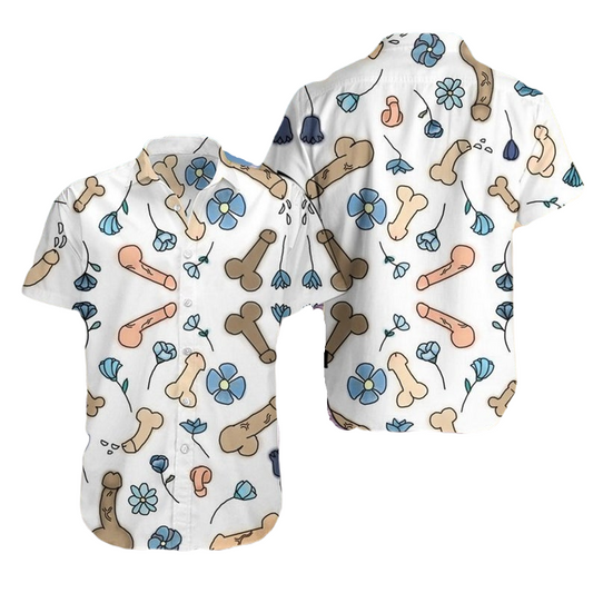 Funny Hawaii Shirt Funny Catoon Pnis Flower Pattern Hawaiian Shirt Colorful Unisex