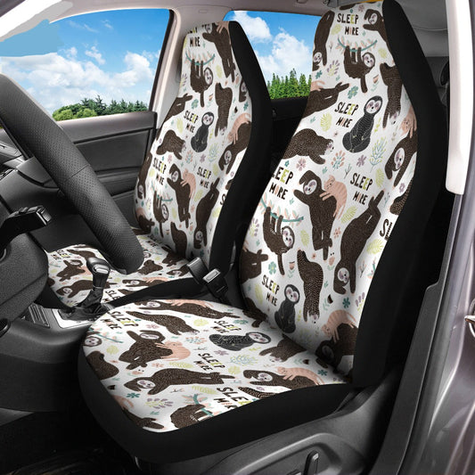 Sloth Car Seat Covers Sloth And Cat Sleep More Pattern Seat Covers White Brown