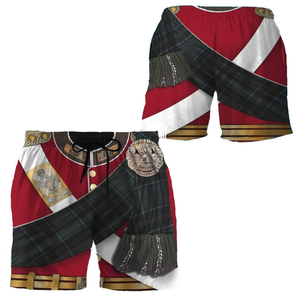 Historical Shorts Historical Lieutenant's Scottish Uniform Costume Beach Shorts Black Red