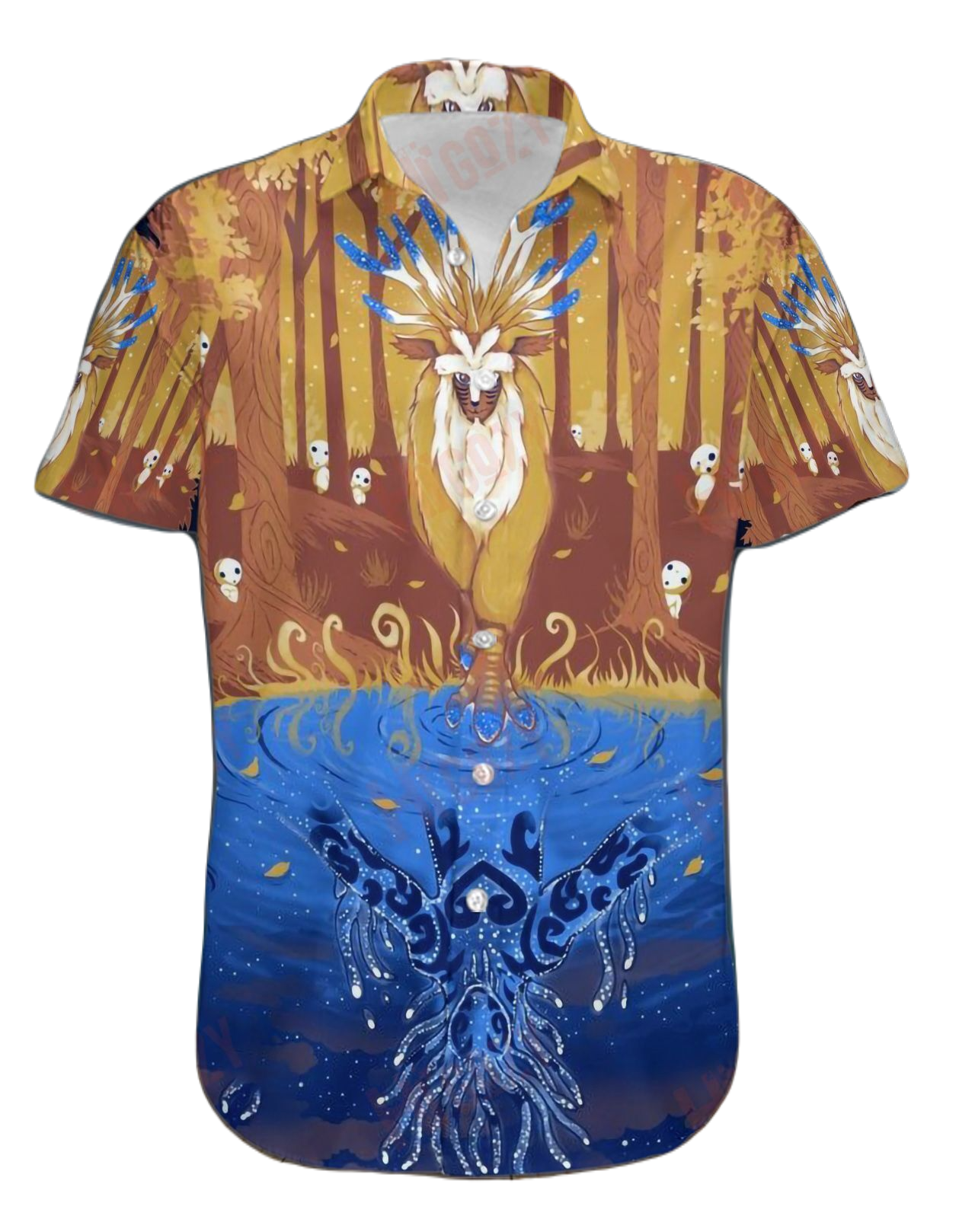 SGhibli Hawaii Shirt Princess Mononoke Forest God Graphic Hawaiian Shirt Orange Blue Unisex