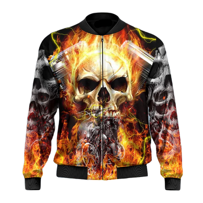 Skull Bomber Jacket Ghost Fire Biker Flame Skull Bomber Black Yellow Unisex