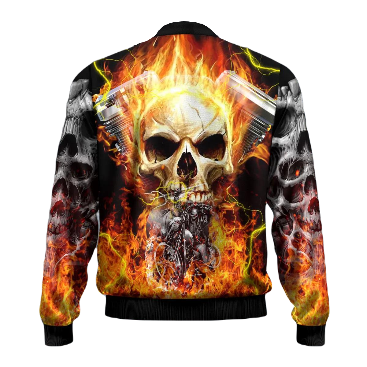 Skull Bomber Jacket Ghost Fire Biker Flame Skull Bomber Black Yellow Unisex