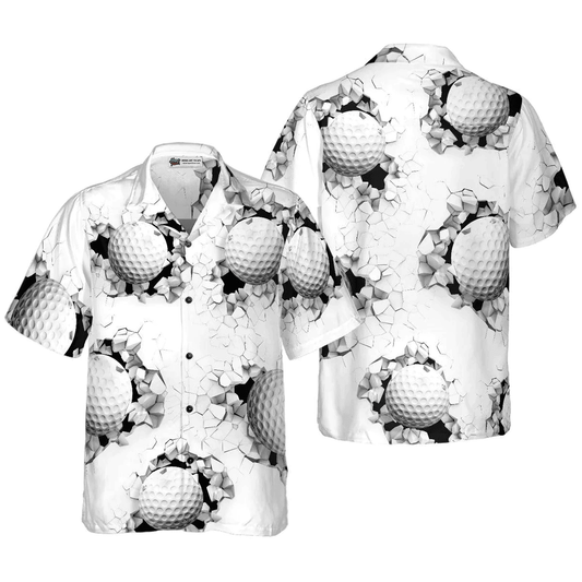 Golf Hawaii Shirt Golf Ball Breaking Through Wall Hawaiian Shirt White Unisex