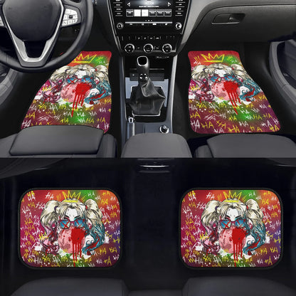 Harley Quinn Car Mats DC Harley Quinn Blowing Bubble Gum Laughing Pattern Car Floor Mats Colorful