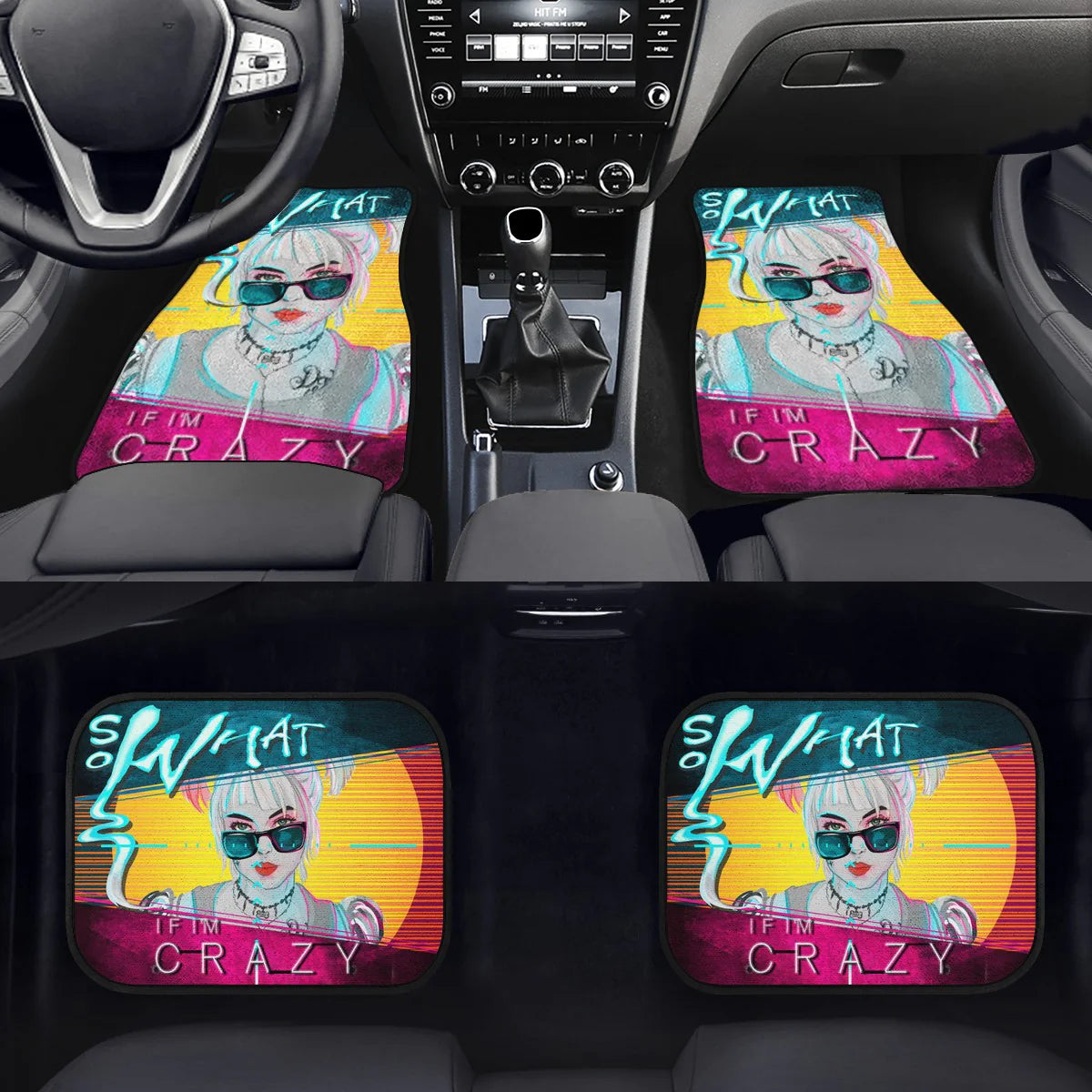 Harley Quinn Car Mats DC Harley Quinn So What If I'm Carzy Car Floor Mats Blue Pink