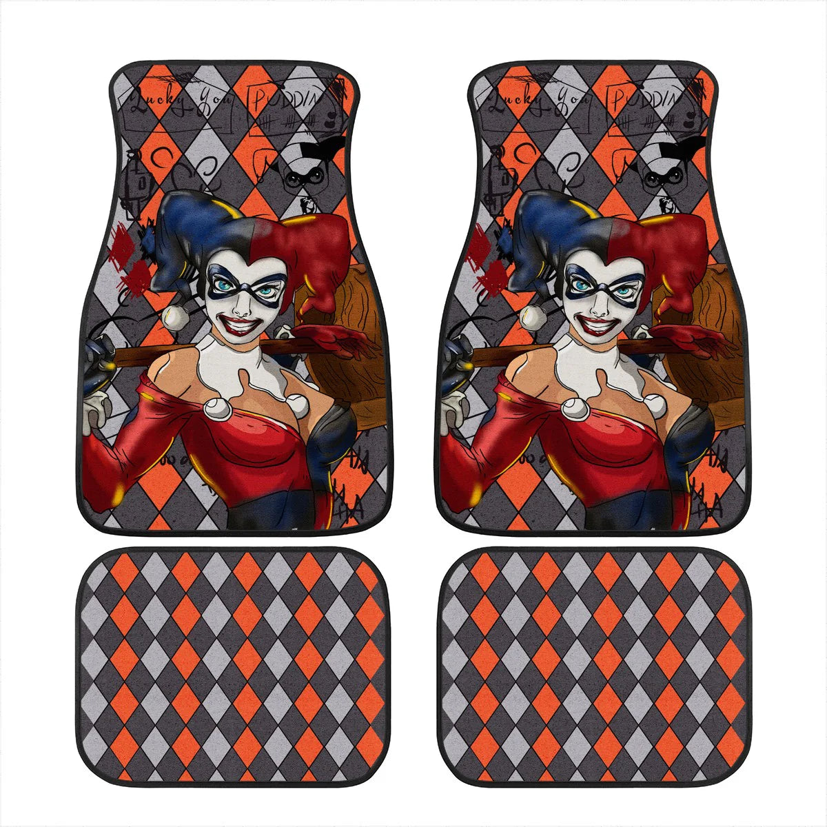 Harley Quinn Car Mats DC Harley Quinn In Jester Suit Graphic Car Floor Mats Black Red