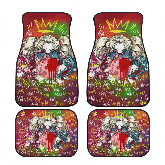 Harley Quinn Car Mats DC Harley Quinn Blowing Bubble Gum Laughing Pattern Car Floor Mats Colorful