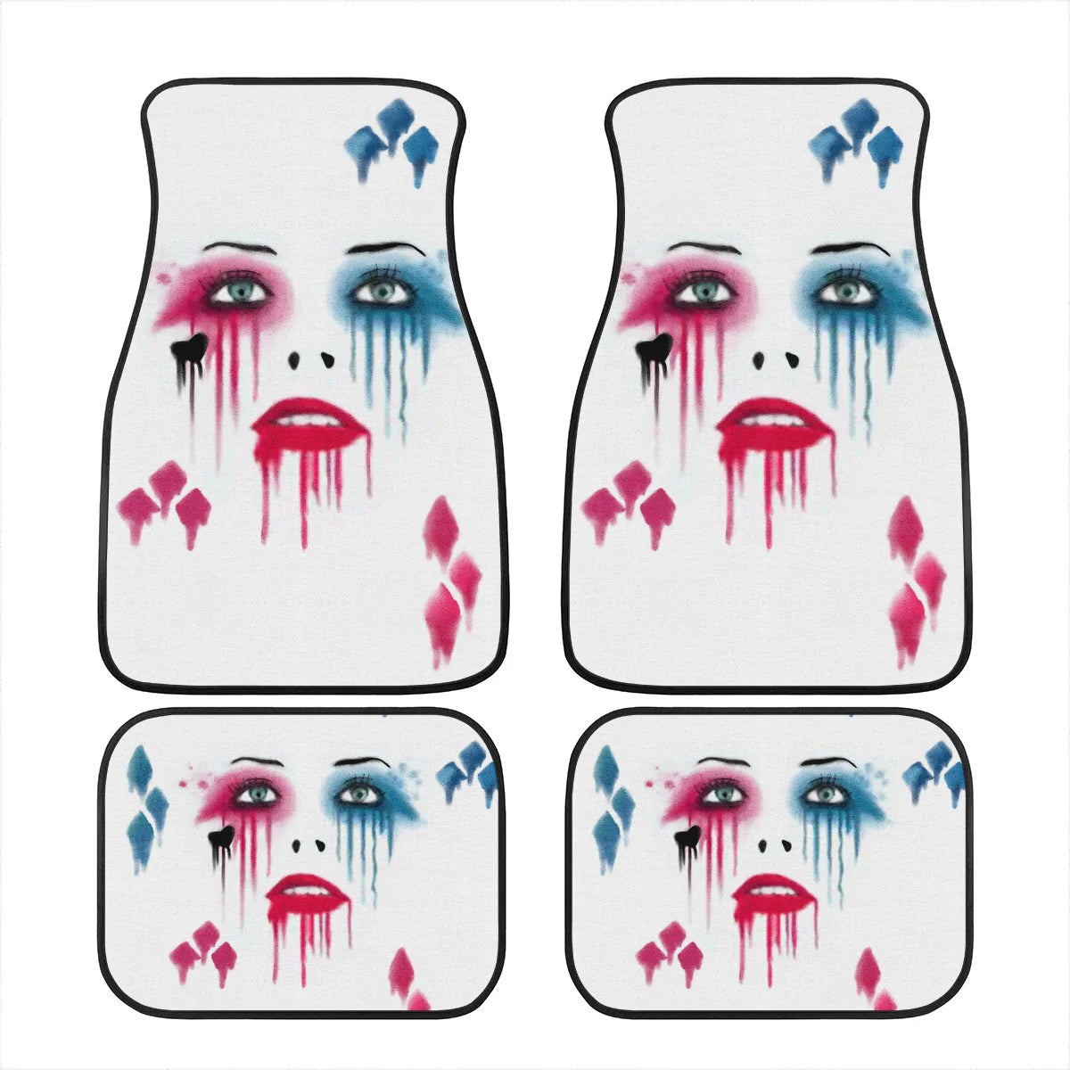 Harley Quinn Car Mats DC Harley Quinn Face Make Up Card Pattern Car Floor Mats Colorful