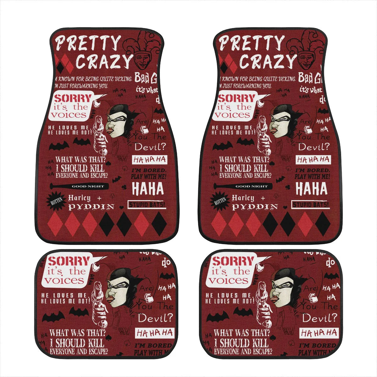 Harley Quinn Car Mats DC Harley Quinn Carzy Thoughts Pattern Car Floor Mats Red