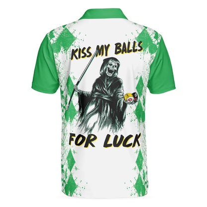 Billard Polo Shirt Kiss My Balls For Luck Boys Polo Shirts White Green