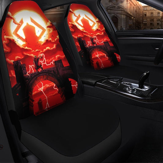 Thor Car Seat Covers MV Galactus Vs Thor Fight Seat Covers Black Orange