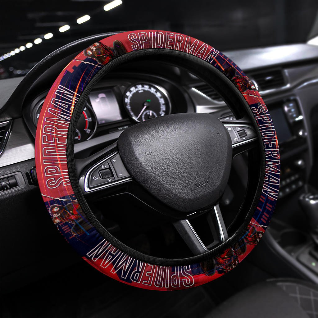 Spiderman Steering Wheel Cover Gaming Spiderman Fighting Graphic Driving Wheel Cover Red