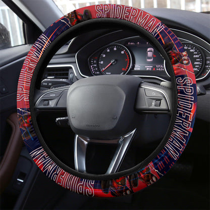 Spiderman Steering Wheel Cover Gaming Spiderman Fighting Graphic Driving Wheel Cover Red