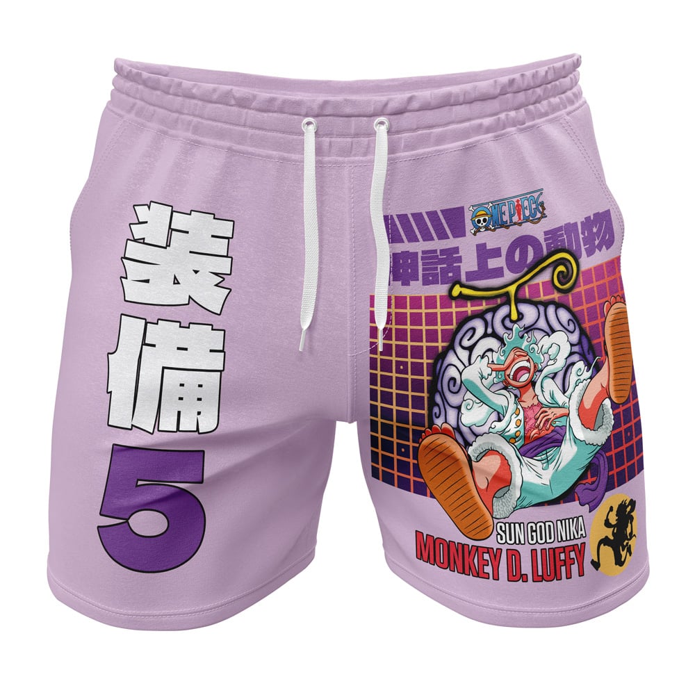 One Piece Shorts Sun God Nika Monkey D Luffy Beach Shorts Purple