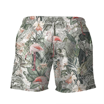 Flamingo Shorts Art Style Flamingo Tropical Jungle Beach Shorts Gray