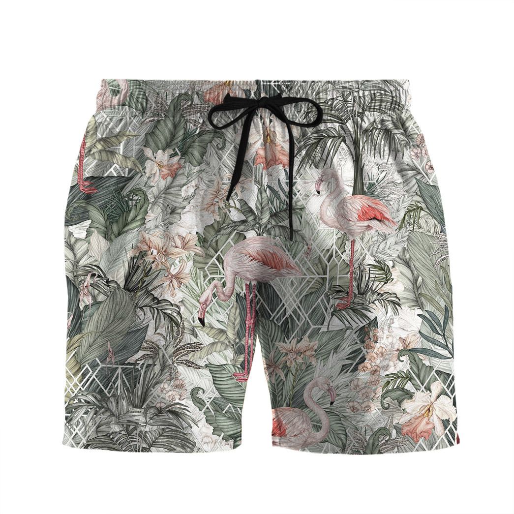 Flamingo Shorts Art Style Flamingo Tropical Jungle Beach Shorts Gray