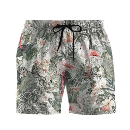 Flamingo Shorts Art Style Flamingo Tropical Jungle Beach Shorts Gray