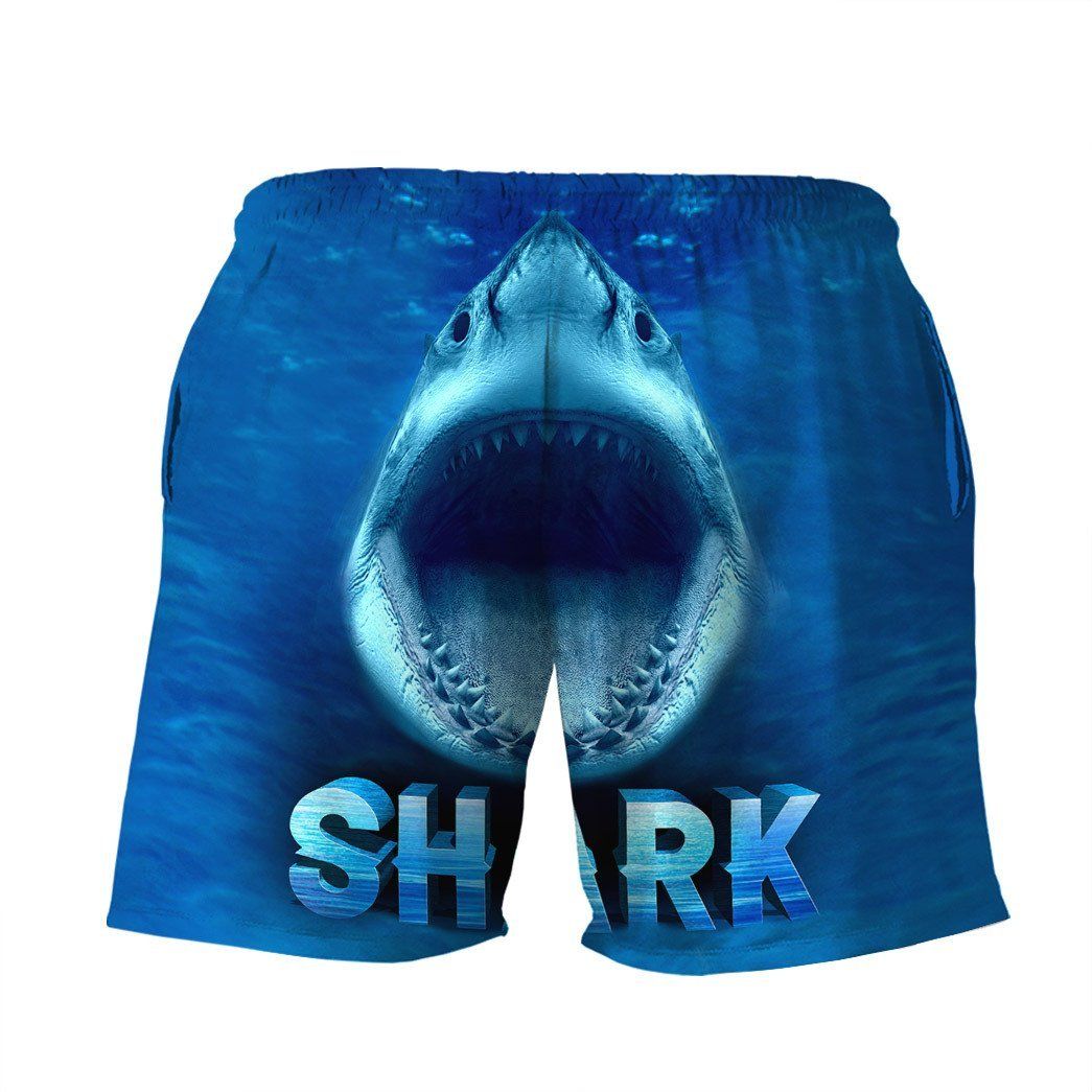 Shark Shorts Shark Month Open Graphic Beach Shorts Blue