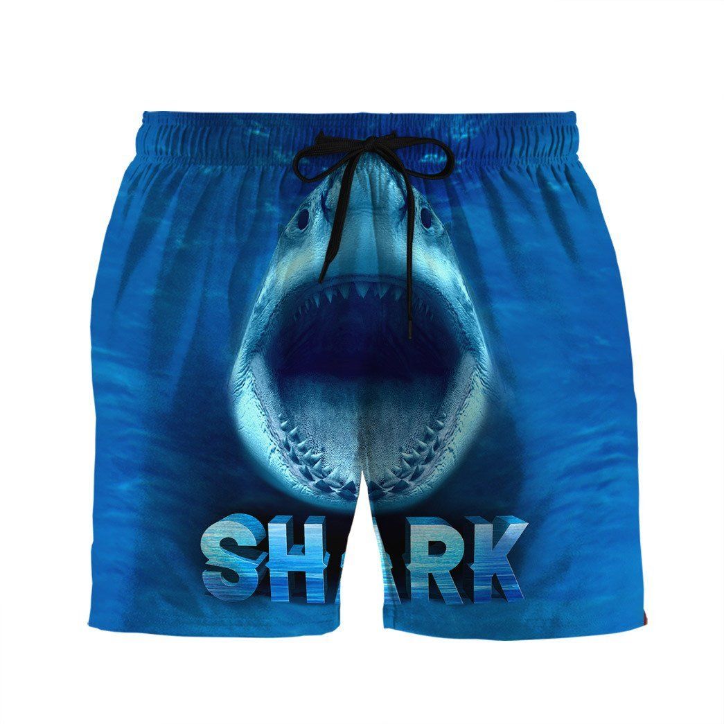 Shark Shorts Shark Month Open Graphic Beach Shorts Blue – Unifinz