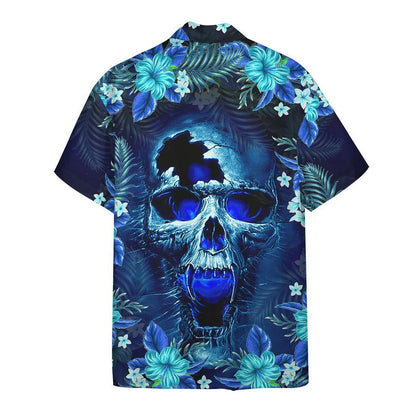 Skull Hawaii Shirt Scary Skull Screaming Hibiscus Flower Hawaiian Shirt Blue Unisex