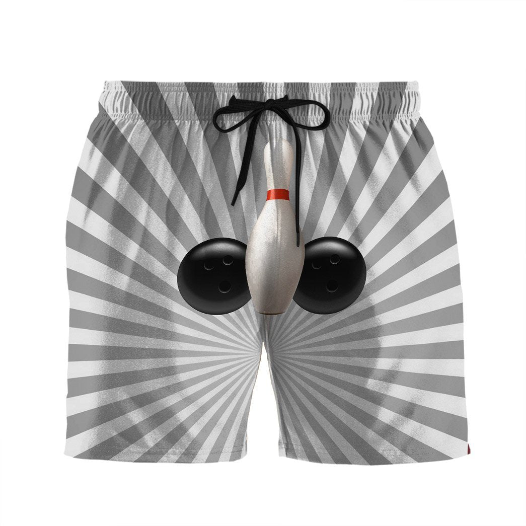 Funny Shorts Bowling Pin And Balls Beach Shorts Black White