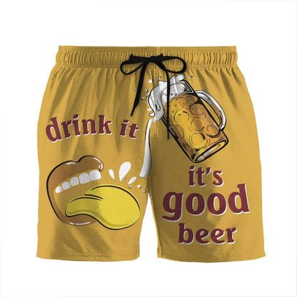 Funny Shorts Drink It Its Good Beer Beach Shorts Yellow