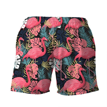 Flamingo Shorts Flamingo Bird and Tropical Flowers Beach Shorts