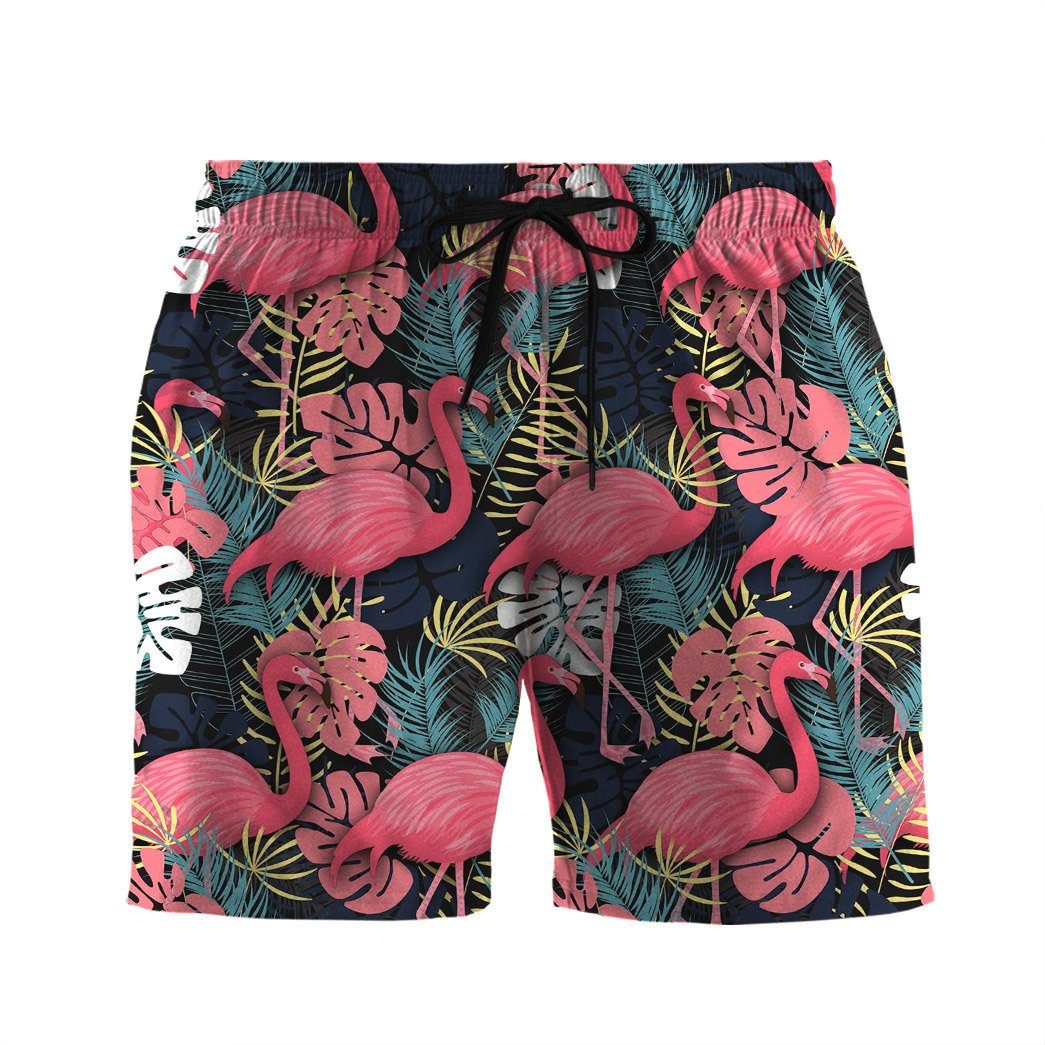 Flamingo Shorts Flamingo Bird and Tropical Flowers Beach Shorts