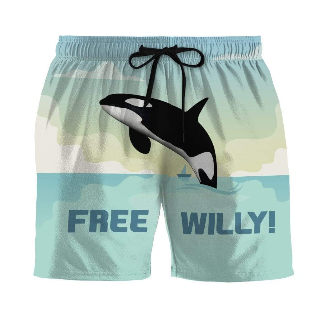 Funny Shorts Free Willy Whale Ocean Graphic Beach Shorts Blue