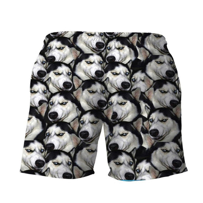 Funny Shorts Funny Face Husky Pattern Beach Shorts Black White