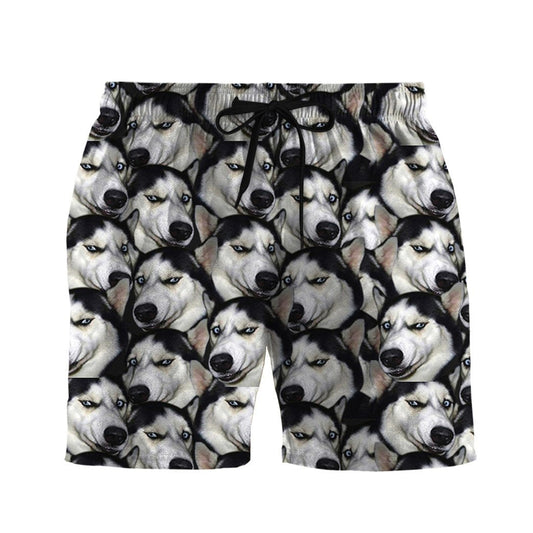 Funny Shorts Funny Face Husky Pattern Beach Shorts Black White