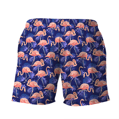 Flamingo Shorts Flamingo Bird And Tropical Flowers Beach Shorts Pink Blue