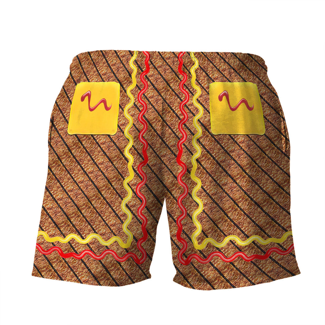 Funny Shorts Hamburger Items Ketchup Mustard Graphic Beach Shorts Colorful