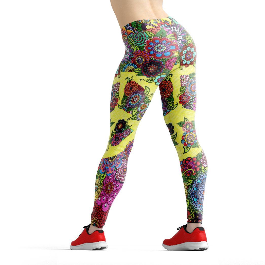 Hippie Leggings Hippie Peace Sign Flower Pattern High Waisted Legging Colorful For Women