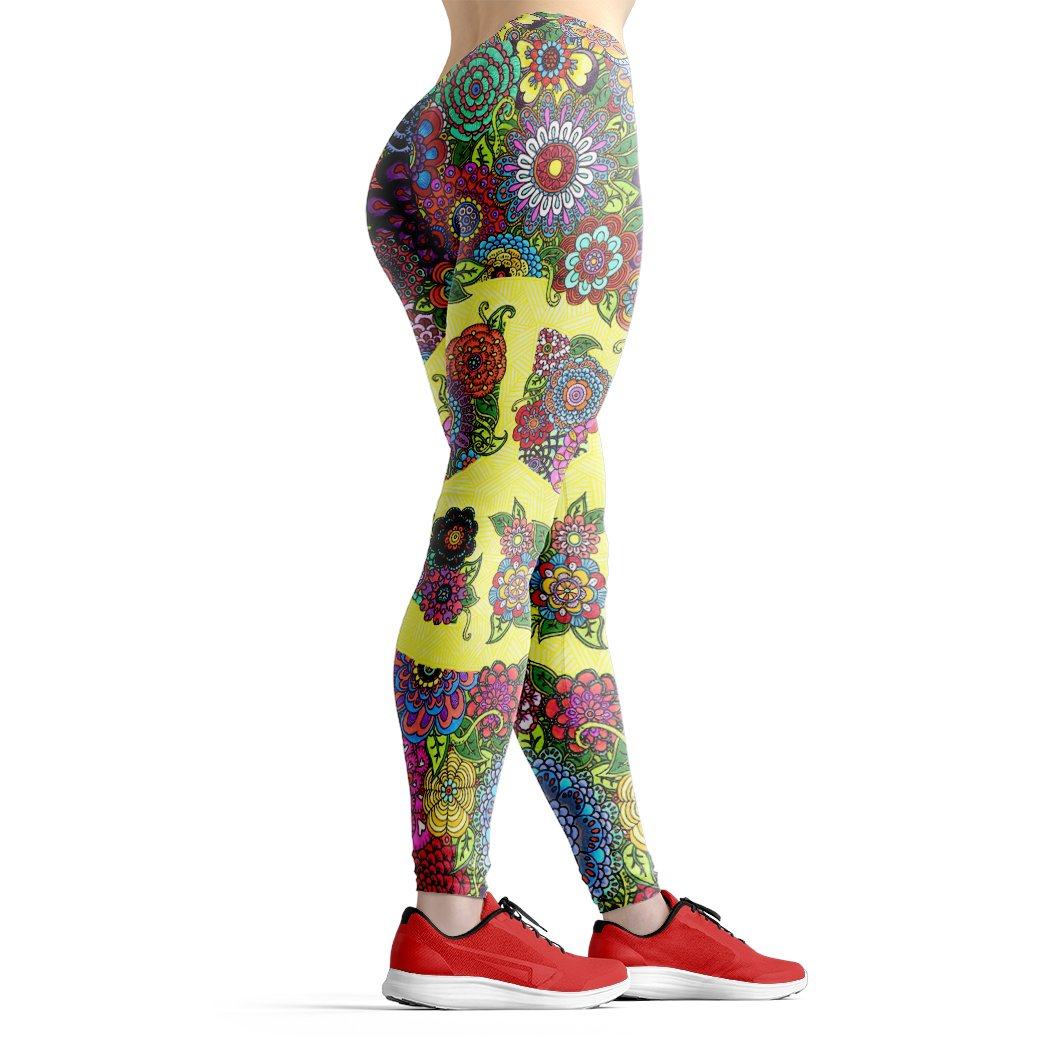 Hippie Leggings Hippie Peace Sign Flower Pattern High Waisted Legging Colorful For Women