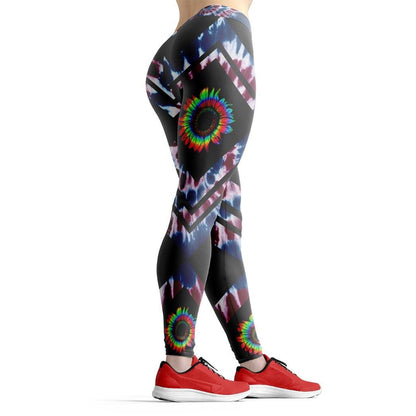 Hippie Leggings Hippie Tie Dye Sunflower Pattern High Waisted Legging Colorful For Women