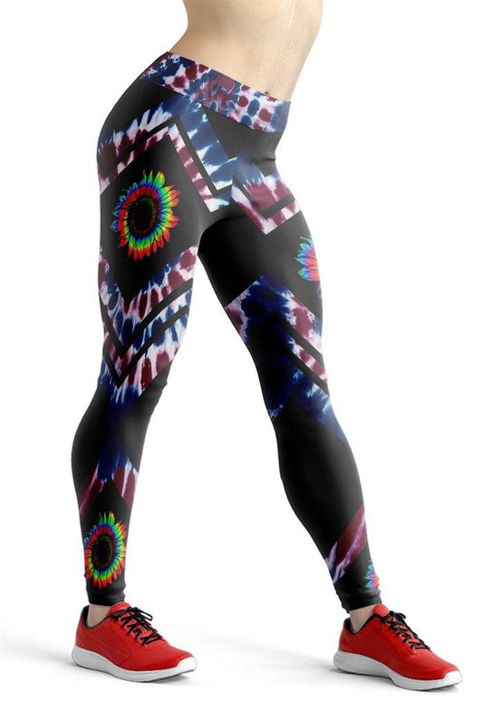 Hippie Leggings Hippie Tie Dye Sunflower Pattern High Waisted Legging Colorful For Women